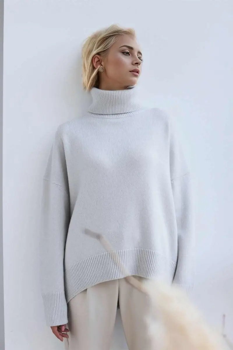 Basic Bae Turtleneck Dropped Shoulder Long Sleeve Sweater - Love Salve